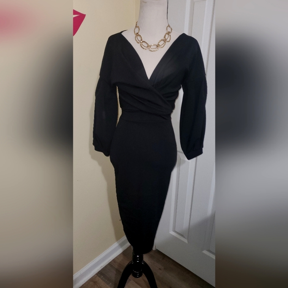 Off The Shoulder Wrap Midi Bodycon Dress